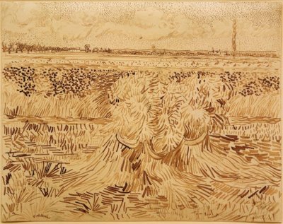 Tarweveld met korenbundel door Vincent van Gogh