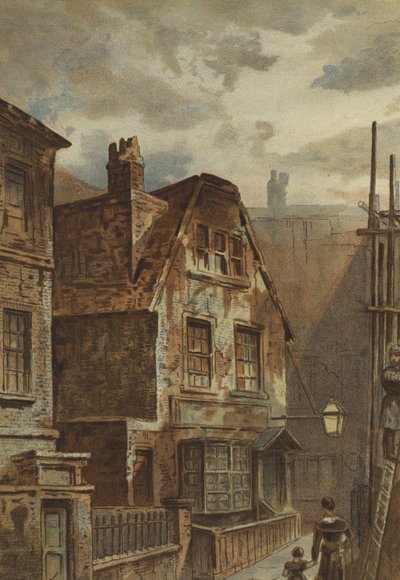 Oud huis achter Ludgate (chromolitho) door Waldo Sargeant