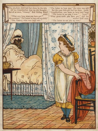 Roodkapje (kleur litho) door Walter Crane