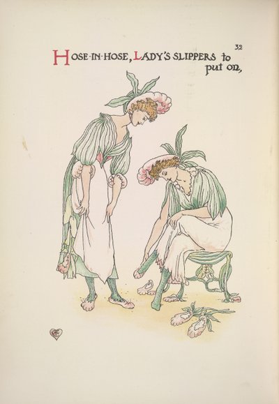 Twee dames die slippers aantrekken door Walter Crane