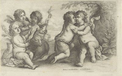 Christus, Johannes en drie cherubijnen door Wenceslaus Hollar