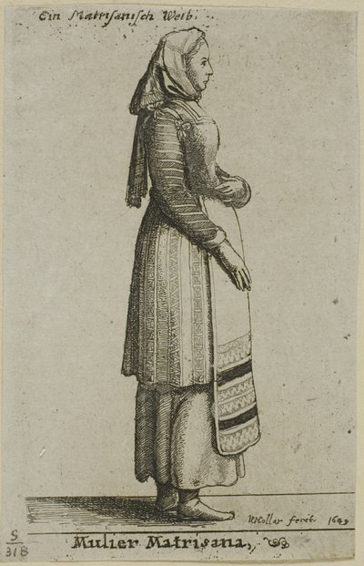 Hongaarse Vrouw door Wenceslaus Hollar