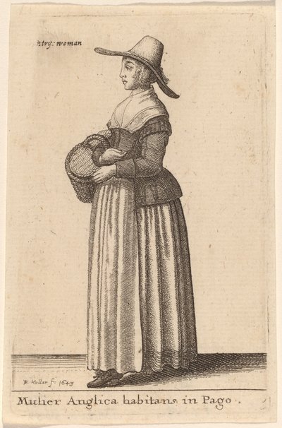 Engelse Vrouw die in het Dorp Woont door Wenceslaus Hollar