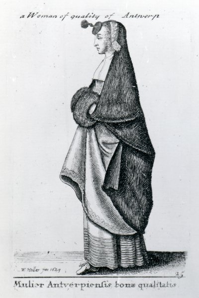 Vrouw van Kwaliteit uit Antwerpen, 1643 door Wenceslaus Hollar