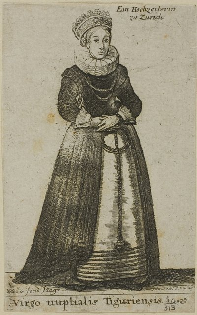 Zürichse vrouw in trouwjurk door Wenceslaus Hollar