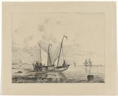 Zeilschip met gestreken zeilen door Willem Gruyter jr.