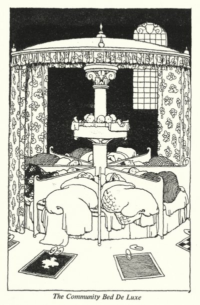 Het Luxe Gemeenschapsbed (litho) door William Heath Robinson