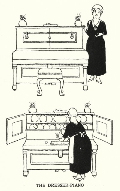 De Dressoir-Piano (litho) door William Heath Robinson