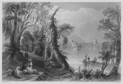 Innisfallen, Meer van Killarney door William Henry (after) Bartlett