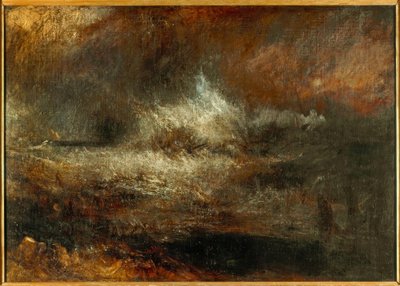 Stormachtige zee met brandend wrak door Joseph Mallord William Turner