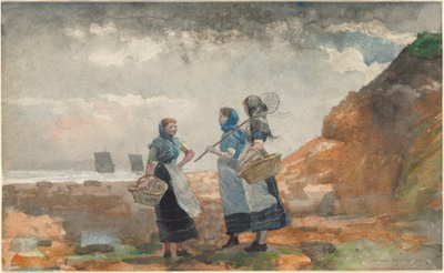 Drie Vissermeisjes, Tynemouth, 1881 door Winslow Homer