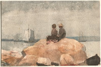 Twee jongens kijken naar schoeners door Winslow Homer