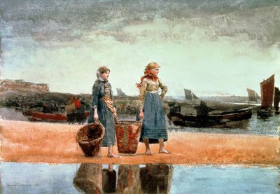 Twee Meisjes op het Strand, Tynemouth, 1891 door Winslow Homer