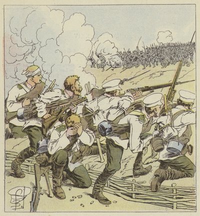 Siberische scherpschutters in Vafangou door after Louis Charles Bombled