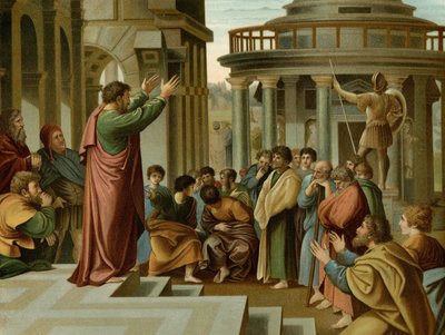 Paulus predikt in Athene door after Raphael