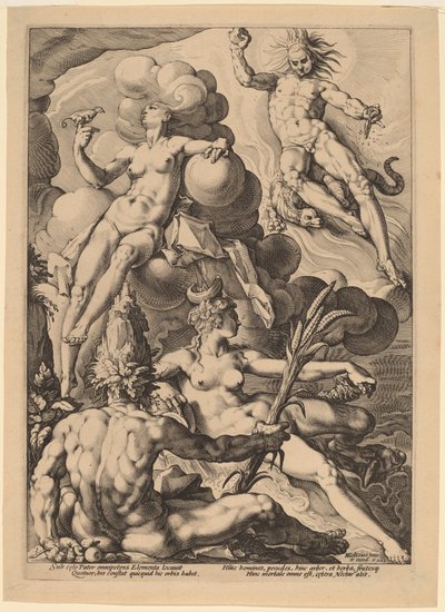 De vier elementen door attributed to Jacob Matham, after Hendrick Goltzius