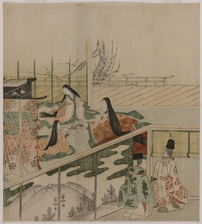 Hofdames maken poppen door attributed to Kubo Shunman