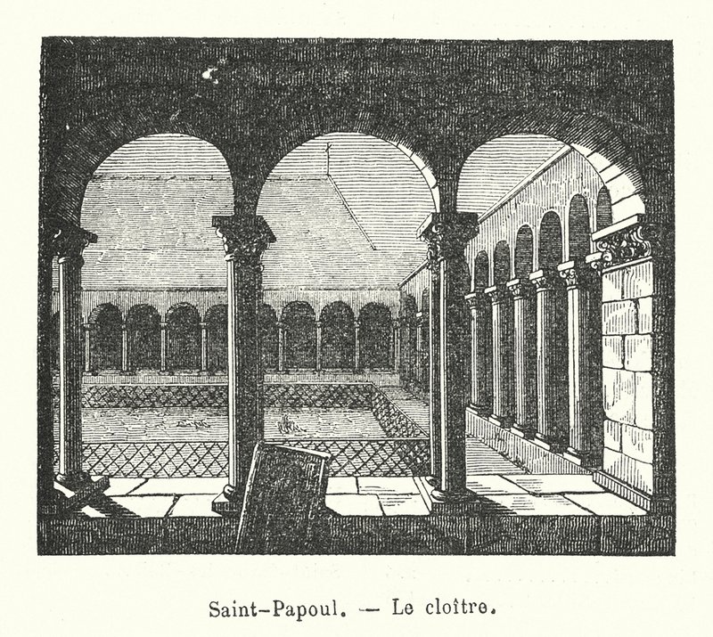 Saint-Papoul, Het klooster (gravure) door (after) French School