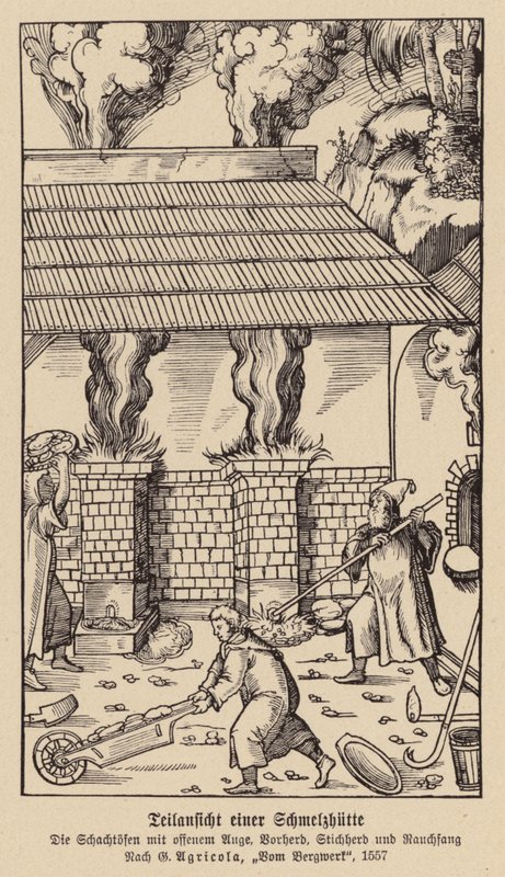 Gedeeltelijk zicht op een smelterij door (after) German School