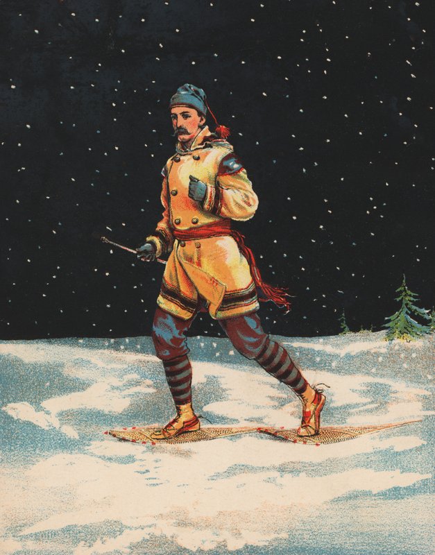 Man op sneeuwschoenen door American School