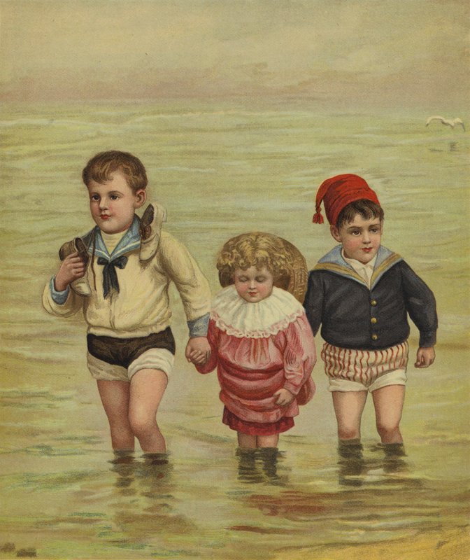Kinderen die pootjebaden op het strand door English School