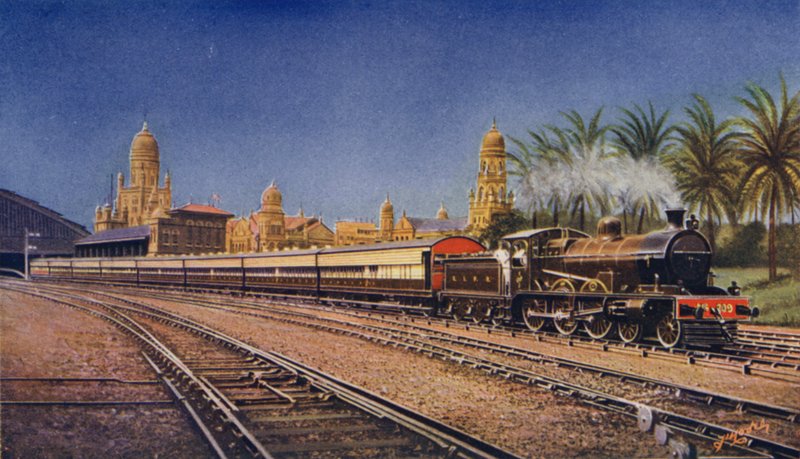 The Bombay-Poona Express, vertrekkend van Victoria Terminus, Bombay, Great Indian Peninsula Railway door English School