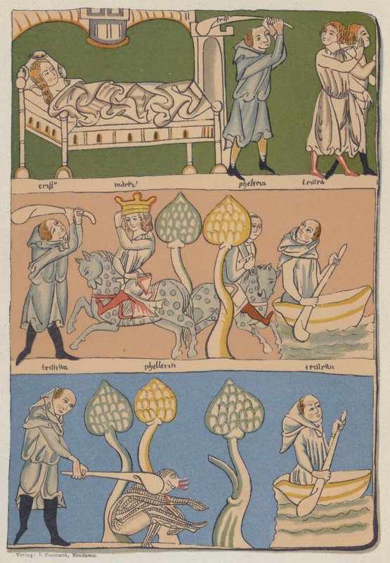 Miniaturen uit Gottfried von Strassburgs 13e-eeuwse München-manuscript van Tristan und Isolde door German School