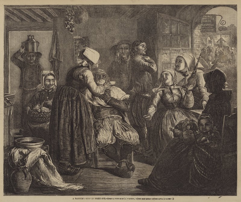 Een kapperszaak in Bretagne door Abraham Solomon