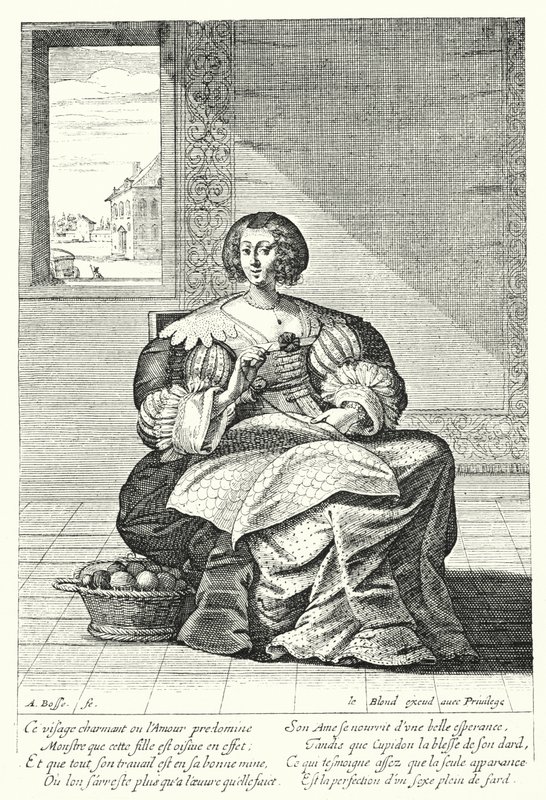 De Borduurster door Abraham (after) Bosse