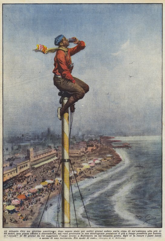 In Atlantic City, een jonge Amerikaan, na zestien dagen op de top te hebben gezeten... door Achille Beltrame