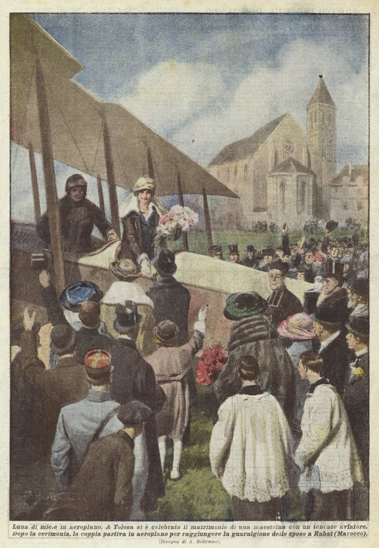 Huwelijksreis in een vliegtuig door Achille Beltrame
