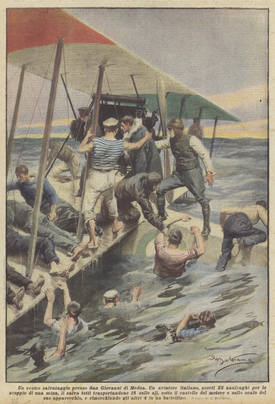 Een heroïsche redding bij San Giovanni di Medua door Achille Beltrame