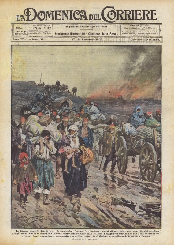 Grieken vluchten uit Smyrna, Grieks-Turkse Oorlog (1919-22) 1922 door Achille Beltrame