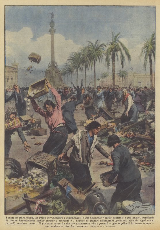 De opstanden in Barcelona door Achille Beltrame