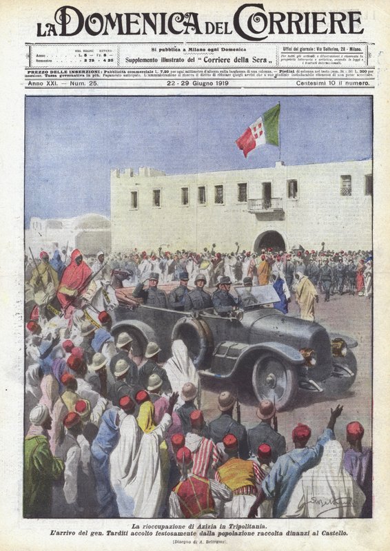 De herovering van Azizia in Tripolitanië door Achille Beltrame