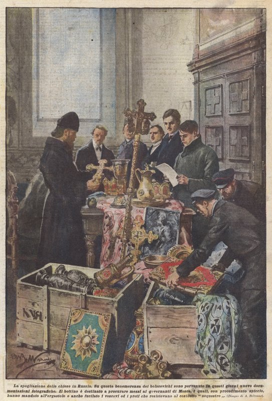 De plundering van kerken in Rusland door Achille Beltrame