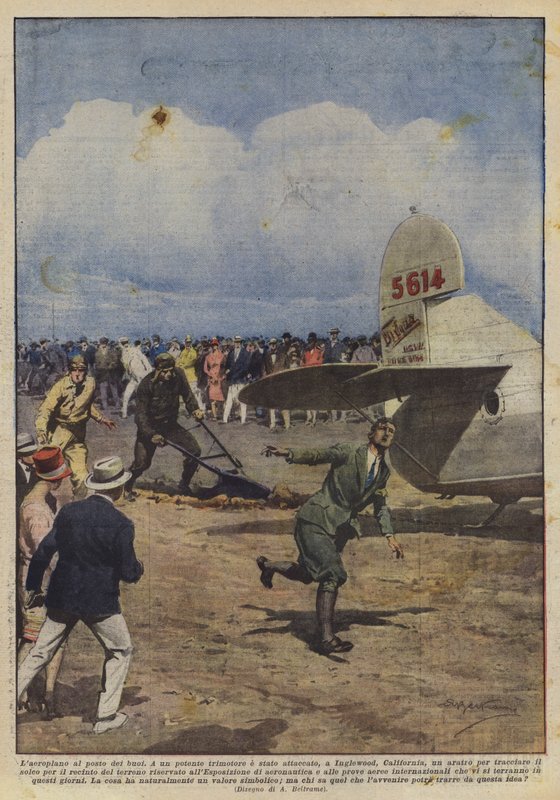 Het vliegtuig in plaats van de ossen door Achille Beltrame