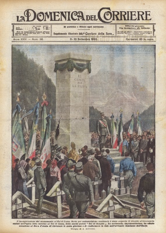 De inhuldiging van het monument op de Col di Lana door Achille Beltrame