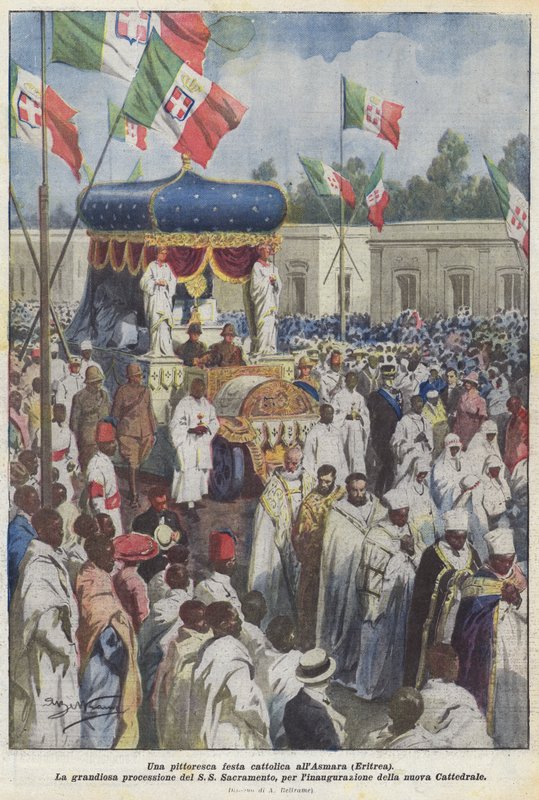 Een schilderachtig katholiek feest in Asmara (Eritrea) door Achille Beltrame