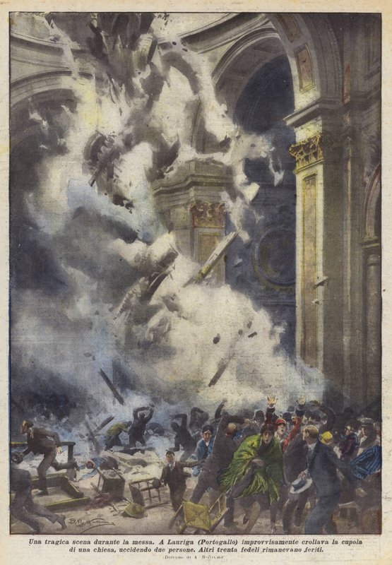 Een tragische scène tijdens de mis door Achille Beltrame