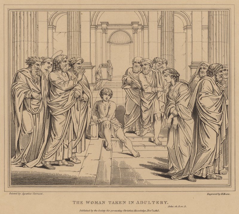 De vrouw betrapt op overspel, Johannes door Agostino Carracci