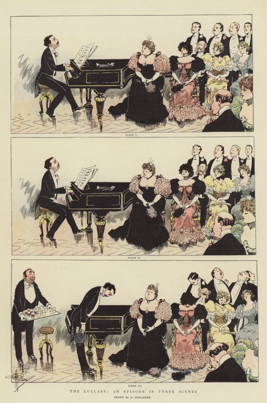 Het Slaapliedje, een Episode in Drie Scènes (chromolitho) door Albert Guillaume