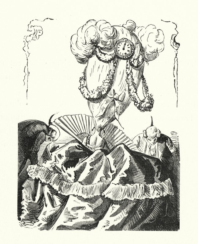 Absurd vrouwenkapsel door Albert Robida