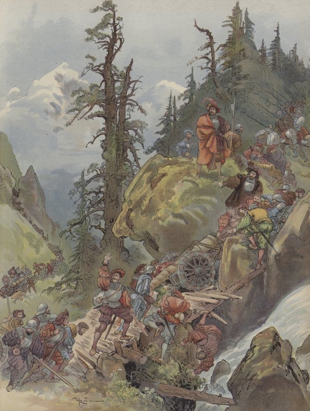De oversteek van de Alpen door Albert Robida