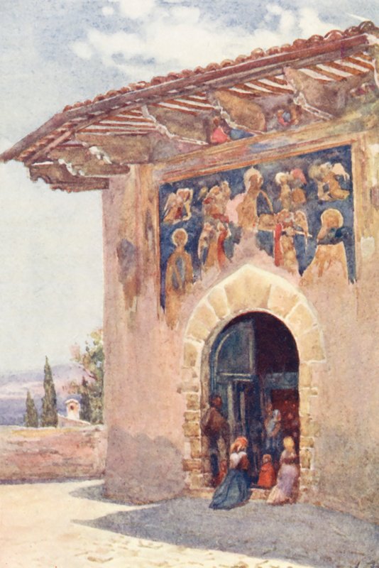 Cappella dei Pellegrini, Assisi (kleur litho) door Alberto Pisa