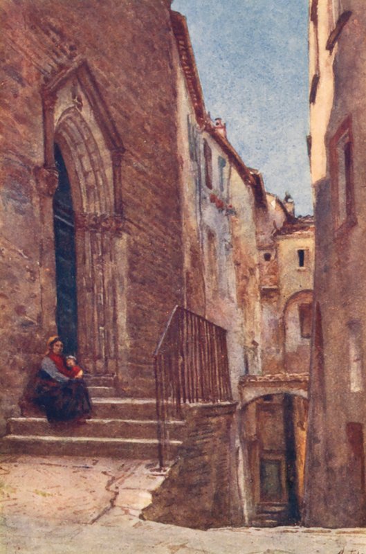 Vicolo S Agnese, Perugia (kleur litho) door Alberto Pisa