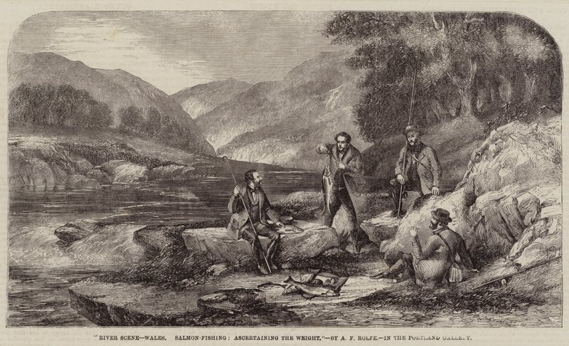 Rivierscène, Wales, Zalmvissen, het Gewicht Bepalen door Alexander Rolfe