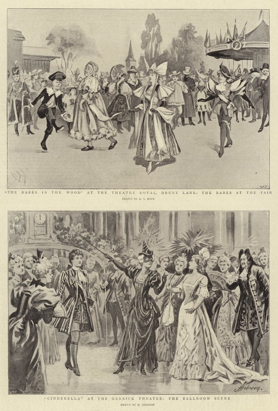 De Kinderen in het Bos in het Theatre Royal, Drury Lane, de Kinderen op de Kermis, Assepoester in het Garrick Theatre, de Balzaal Scene door Alexander Stuart Boyd