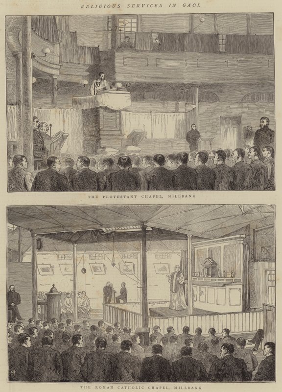 Religieuze diensten in de gevangenis door Alfred Chantrey Corbould