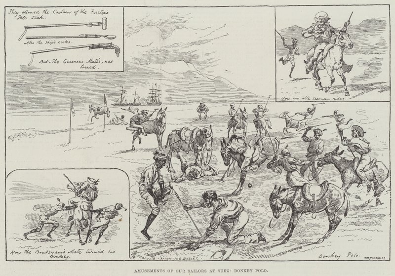 Vermaak van onze zeelieden in Suez, ezelpolo door Alfred Courbould